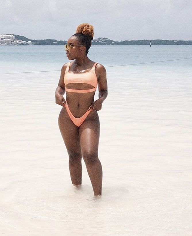 Jackie Aina Peach Bikini Breast Augmentation